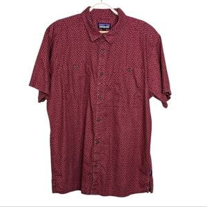 Patagonia Back Step Shirt Large Red Geometric Print Hemp Organic Cotton S/S